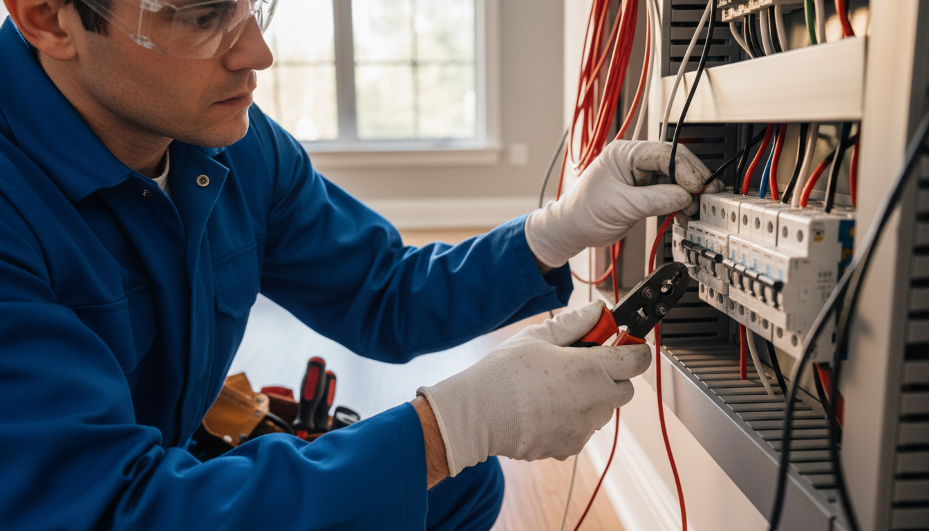 Professional electrician working